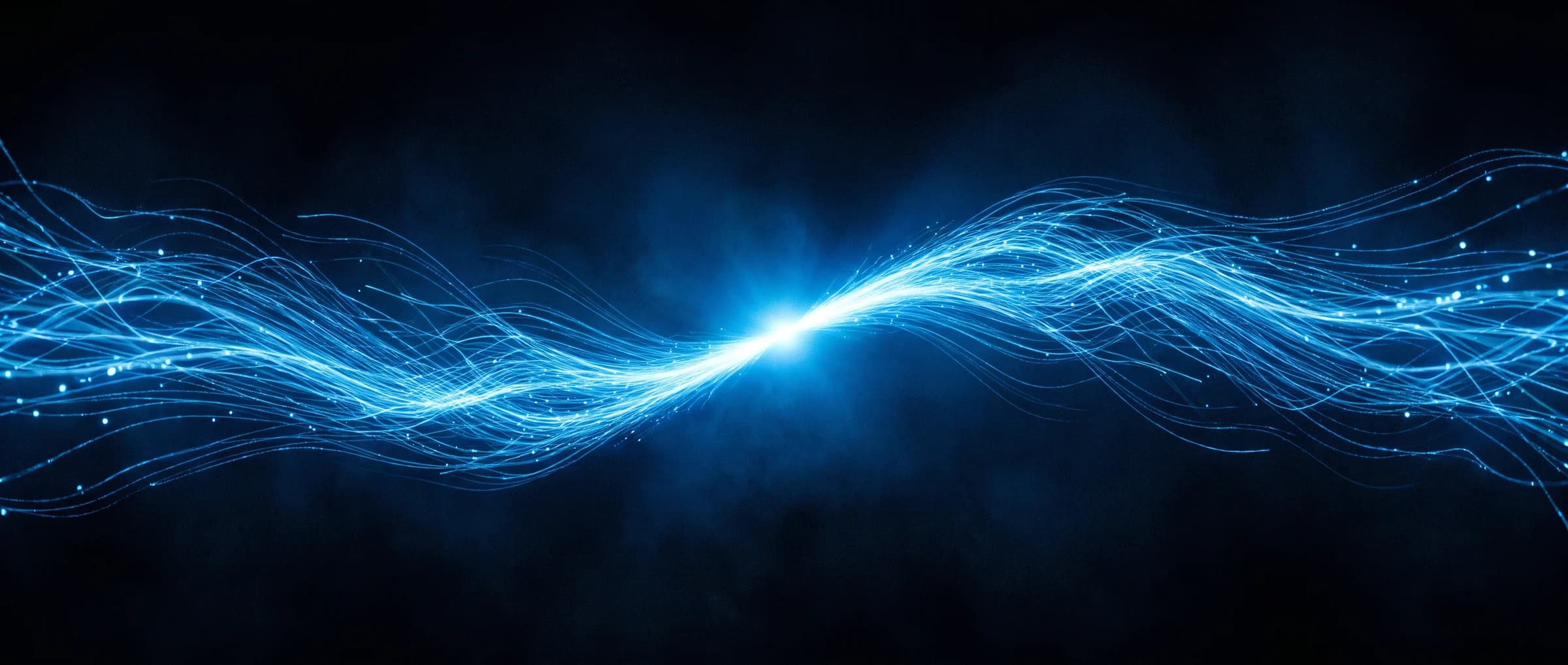 Two streams of light converging into a single point